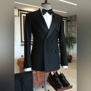 Black Double Breasted Slim Fit Men Suits